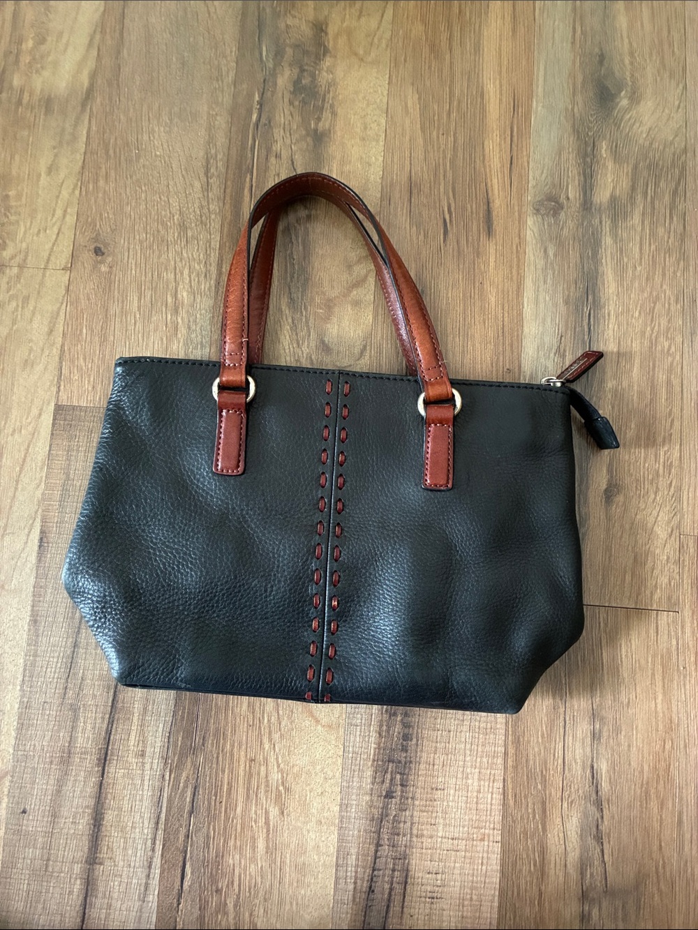 Fossil Black Satchel with Brown Leather Handles